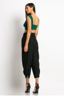 Cropped παντελόνι loose fit τύπου λινό με κουμπί κάτω μαύρο