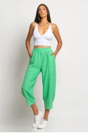 Cropped παντελόνι loose fit τύπου λινό μέντα