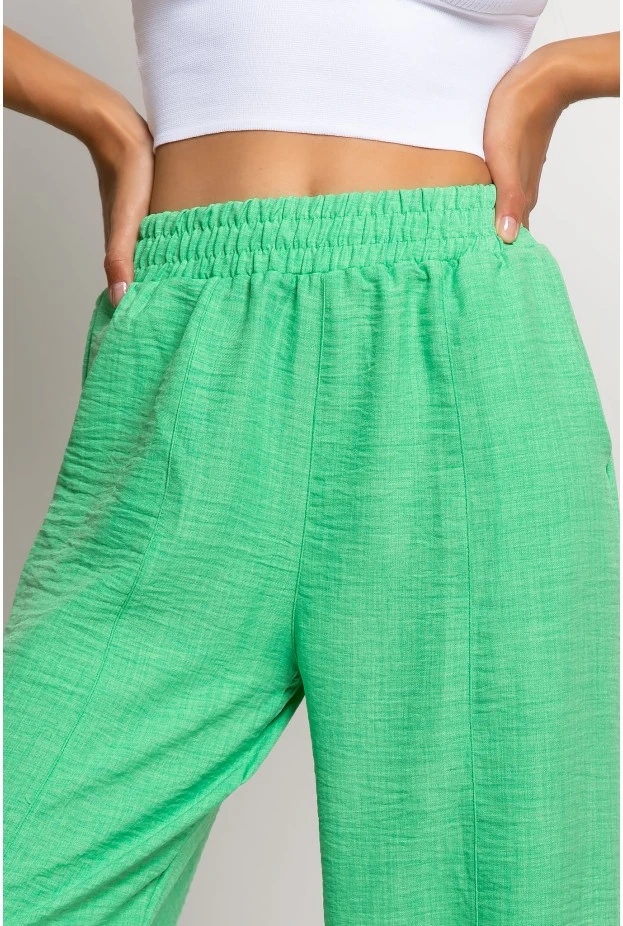 Cropped παντελόνι loose fit τύπου λινό μέντα