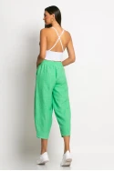 Cropped παντελόνι loose fit τύπου λινό μέντα