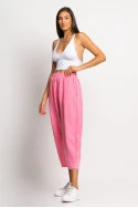 Cropped παντελόνι loose fit τύπου λινό ροζ