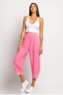 Cropped παντελόνι loose fit τύπου λινό ροζ
