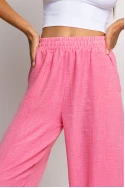 Cropped παντελόνι loose fit τύπου λινό ροζ
