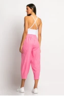 Cropped παντελόνι loose fit τύπου λινό ροζ