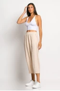 Cropped παντελόνι loose fit τύπου λινό μπεζ