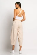 Cropped παντελόνι loose fit τύπου λινό μπεζ