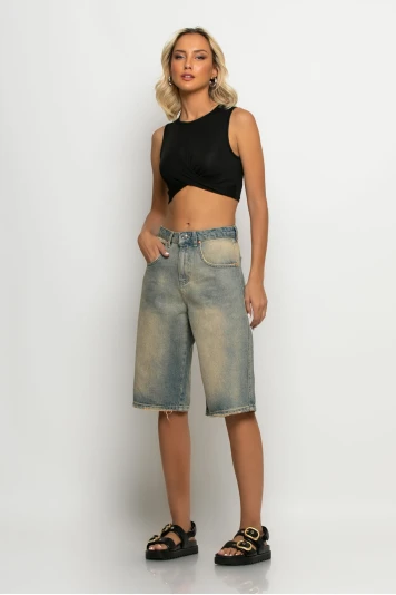 Jean baggy βερμούδα dirty denim