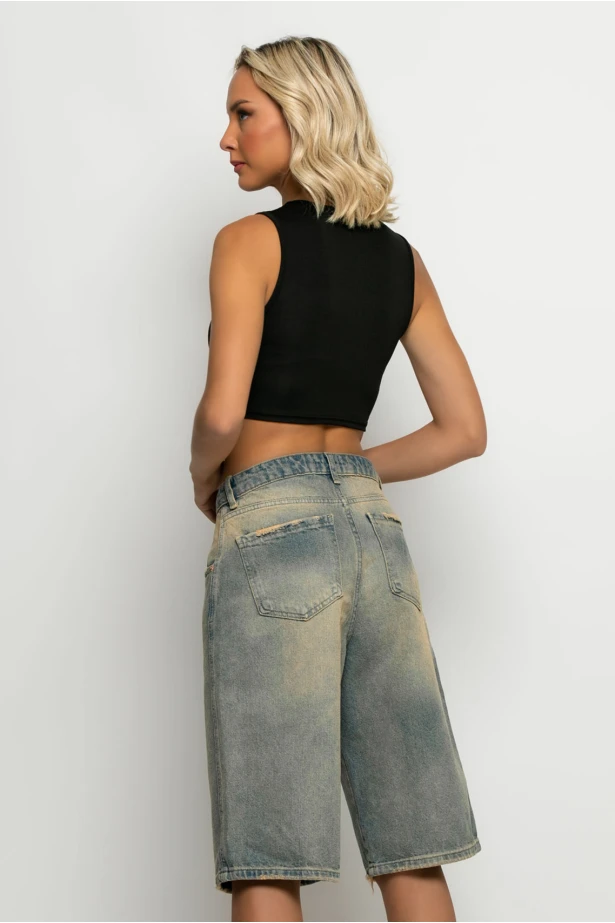 Jean baggy βερμούδα dirty denim Jean baggy βερμούδα dirty denim