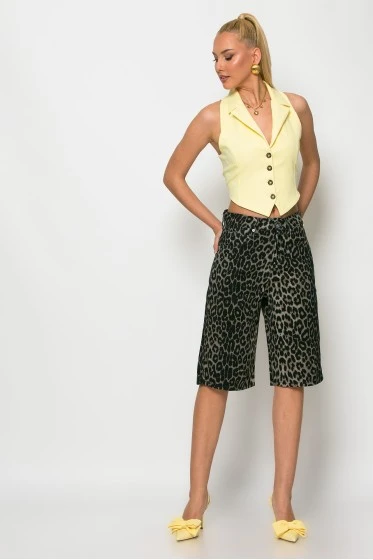 Jean baggy βερμούδα leopard print