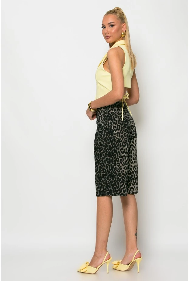Jean baggy βερμούδα leopard print