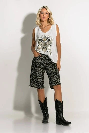 Jean baggy βερμούδα leopard print 