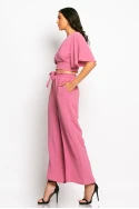 Σετ παντελόνα και cropped μπλούζα κρουαζέ dusty pink