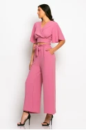 Σετ παντελόνα και cropped μπλούζα κρουαζέ dusty pink