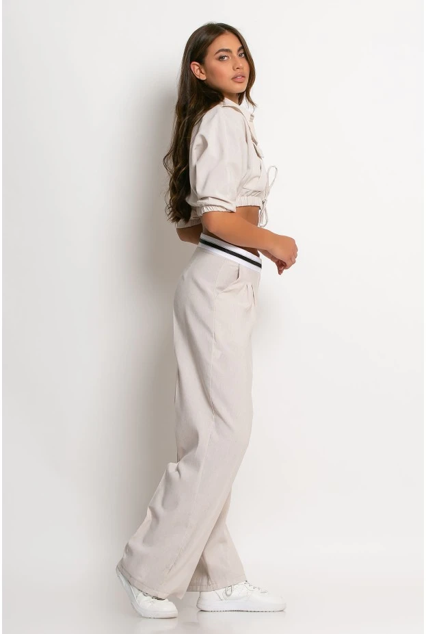 Σετ παντελόνι tailoring και cropped πουκάμισο μπεζ ανοιχτό