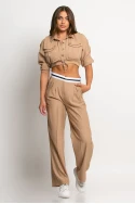 Σετ παντελόνι tailoring και cropped πουκάμισο μπεζ σκούρο