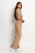 Σετ παντελόνι tailoring και cropped πουκάμισο μπεζ σκούρο