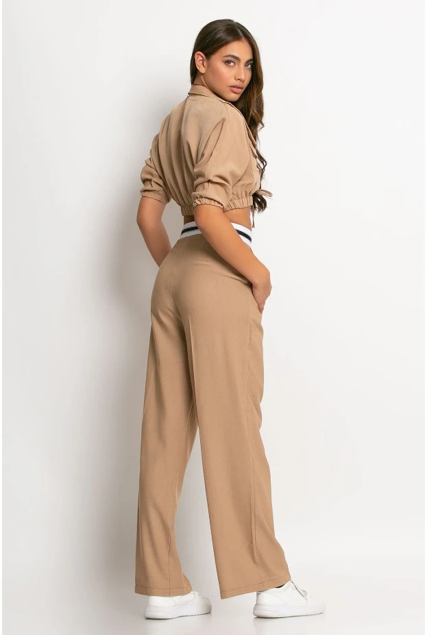 Σετ παντελόνι tailoring και cropped πουκάμισο μπεζ σκούρο