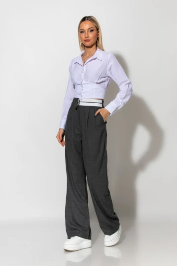 Παντελόνι tailoring με λευκή λεπτομέρεια ανθρακί