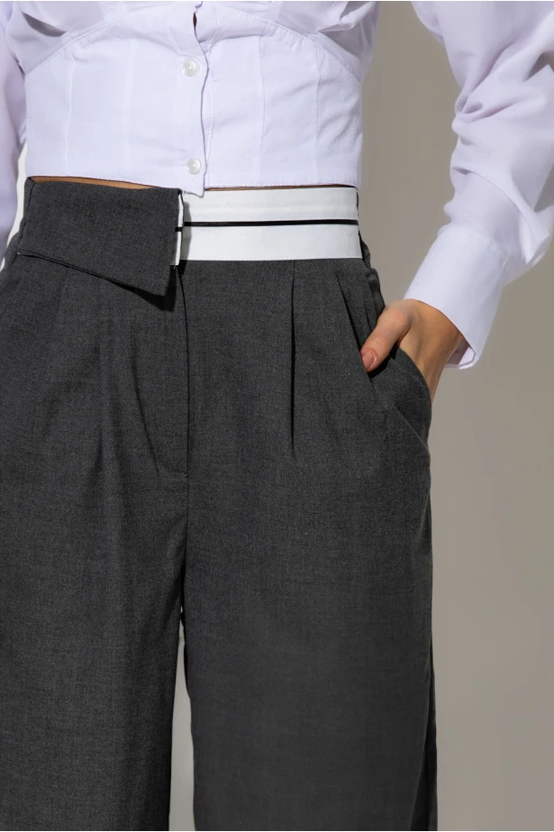 Παντελόνι tailoring με λευκή λεπτομέρεια ανθρακί