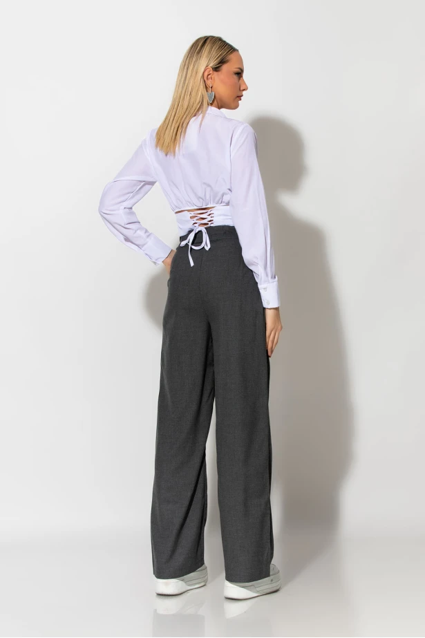 Παντελόνι tailoring με λευκή λεπτομέρεια ανθρακί