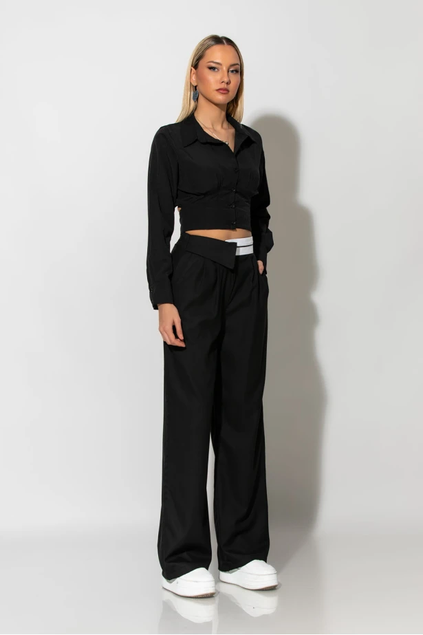 Παντελόνι tailoring με λευκή λεπτομέρεια μαύρο Παντελόνι tailoring με λευκή λεπτομέρεια μαύρο