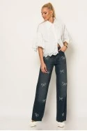 Jean straight leg με φιόγκους απο πέρλες μπλε