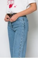 Jean straight leg με πέρλες στο πλάι μπλε
