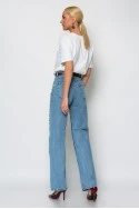 Jean straight leg με πέρλες στο πλάι μπλε