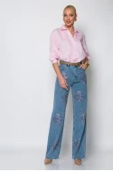 Jean straight leg flower strass μπλε
