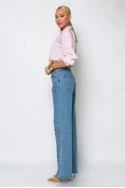 Jean straight leg flower strass μπλε