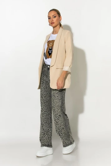 Jean wide leg leopard print γκρι
