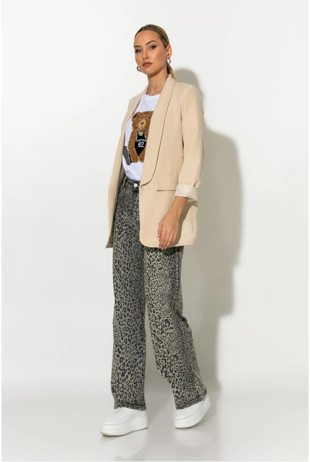 Jean wide leg leopard print γκρι
