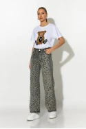 Jean wide leg leopard print γκρι