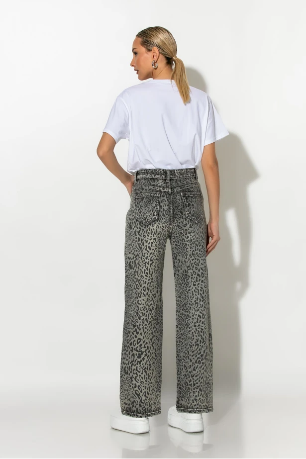 Jean wide leg leopard print γκρι