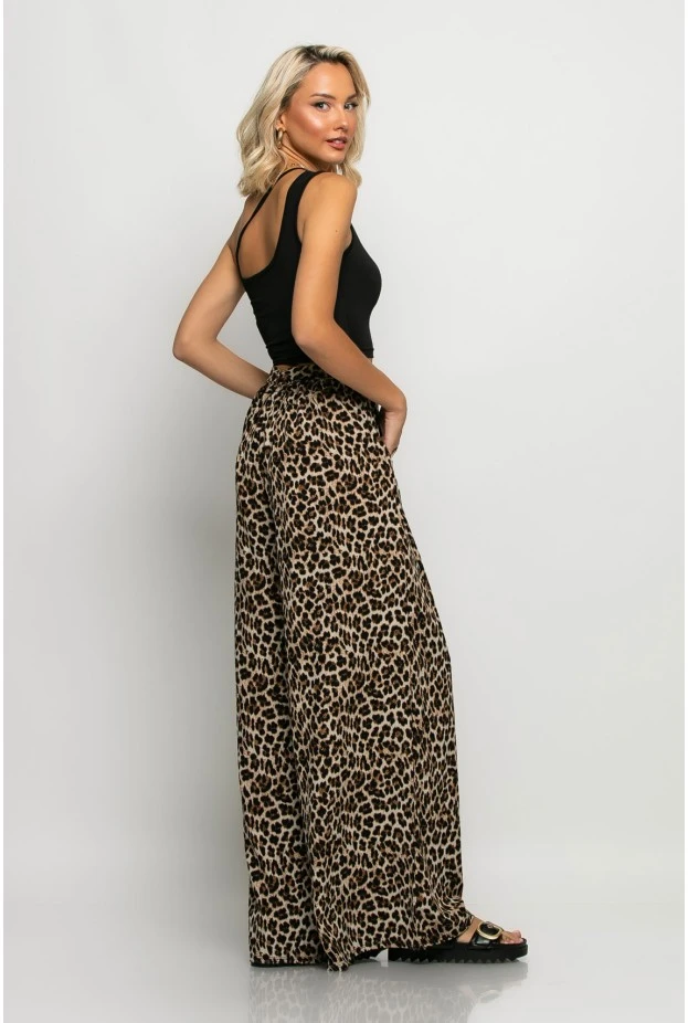 Παντελόνα με ζωνάκι και λάστιχο στην μέση leopard print μπεζ ανοιχτό