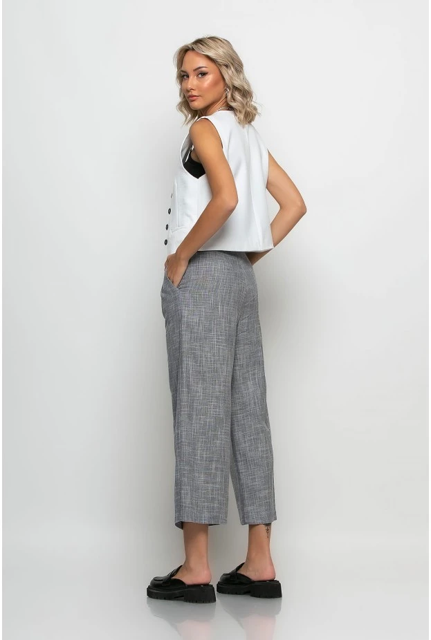 Cropped παντελόνι wide leg γκρι σκούρο