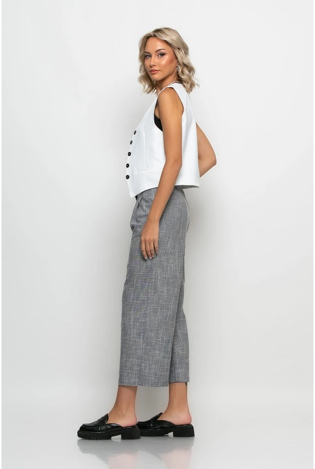 Cropped παντελόνι wide leg γκρι σκούρο