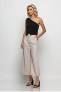 Cropped παντελόνι wide leg μπεζ ανοιχτό Cropped παντελόνι wide leg μπεζ ανοιχτό