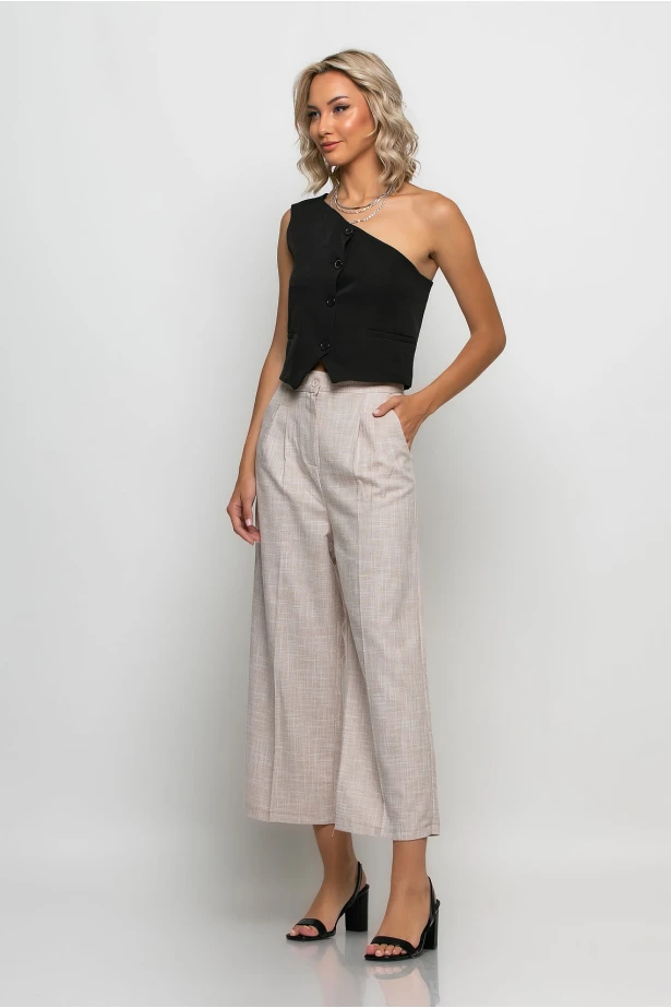 Cropped παντελόνι wide leg μπεζ ανοιχτό Cropped παντελόνι wide leg μπεζ ανοιχτό