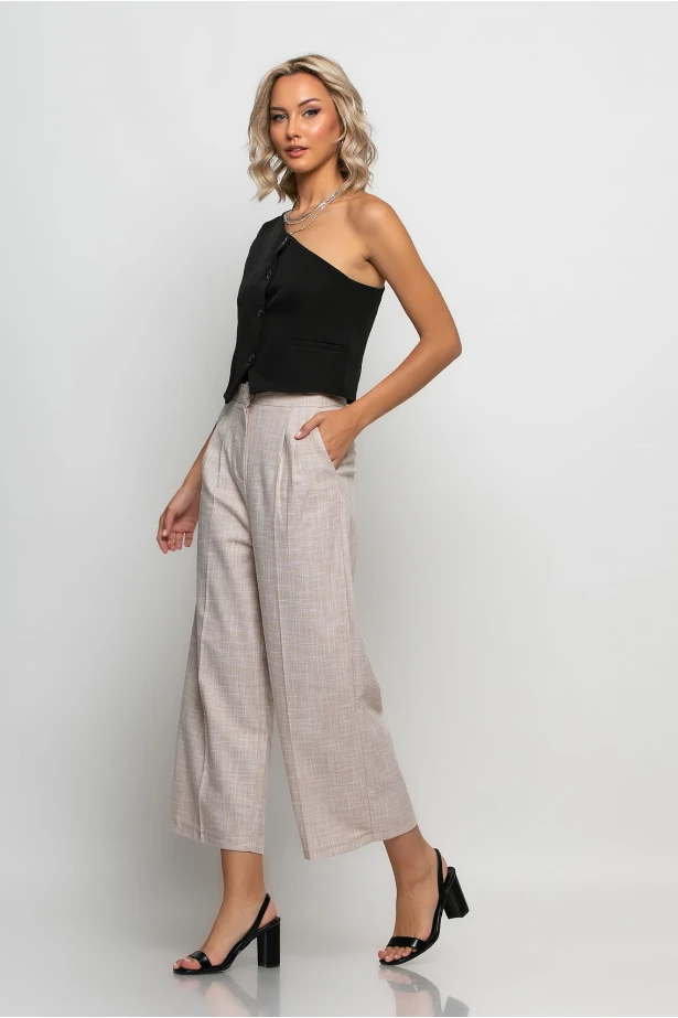Cropped παντελόνι wide leg μπεζ ανοιχτό Cropped παντελόνι wide leg μπεζ ανοιχτό