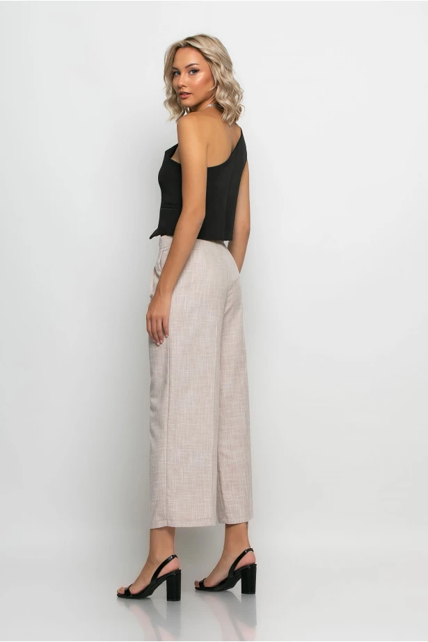 Cropped παντελόνι wide leg μπεζ ανοιχτό Cropped παντελόνι wide leg μπεζ ανοιχτό