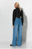 Jean wide leg με λεπτομέρεια τσέπες μπροστά μπλε