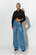 Jean wide leg με λεπτομέρεια τσέπες μπροστά μπλε