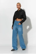Jean wide leg με λεπτομέρεια τσέπες μπροστά μπλε