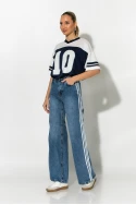 Jean wide leg με ρίγες στο πλαί μπλε