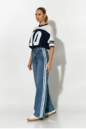 Jean wide leg με ρίγες στο πλαί μπλε