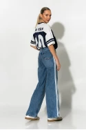 Jean wide leg με ρίγες στο πλαί μπλε