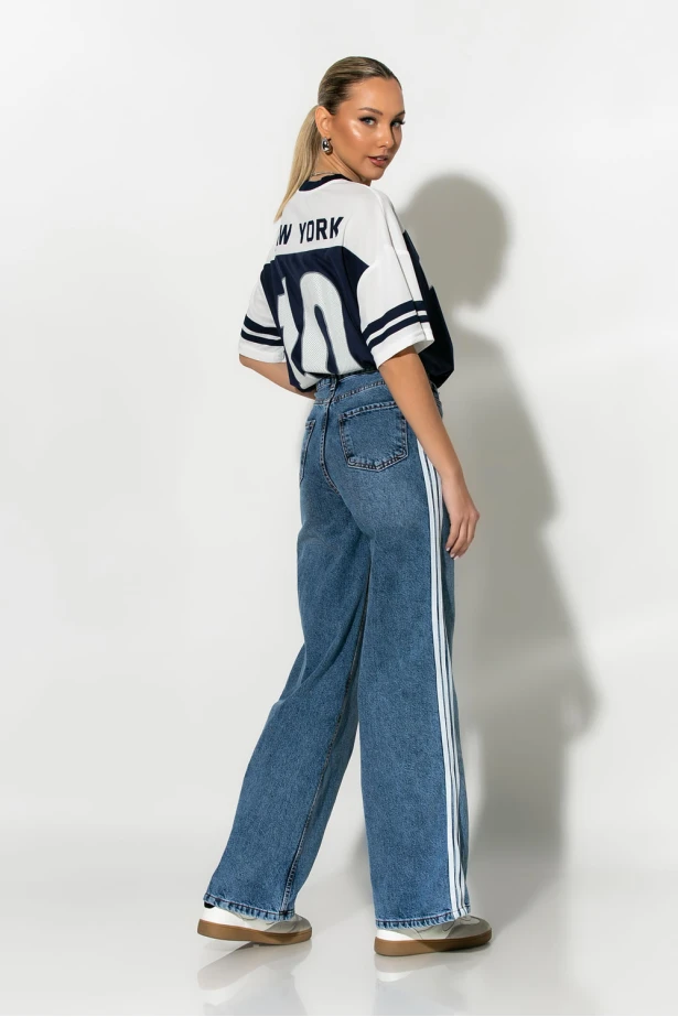 Jean wide leg με ρίγες στο πλαί μπλε