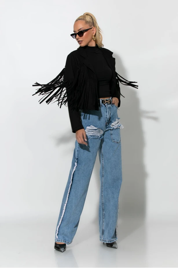 Jean straight leg distressed μπλε