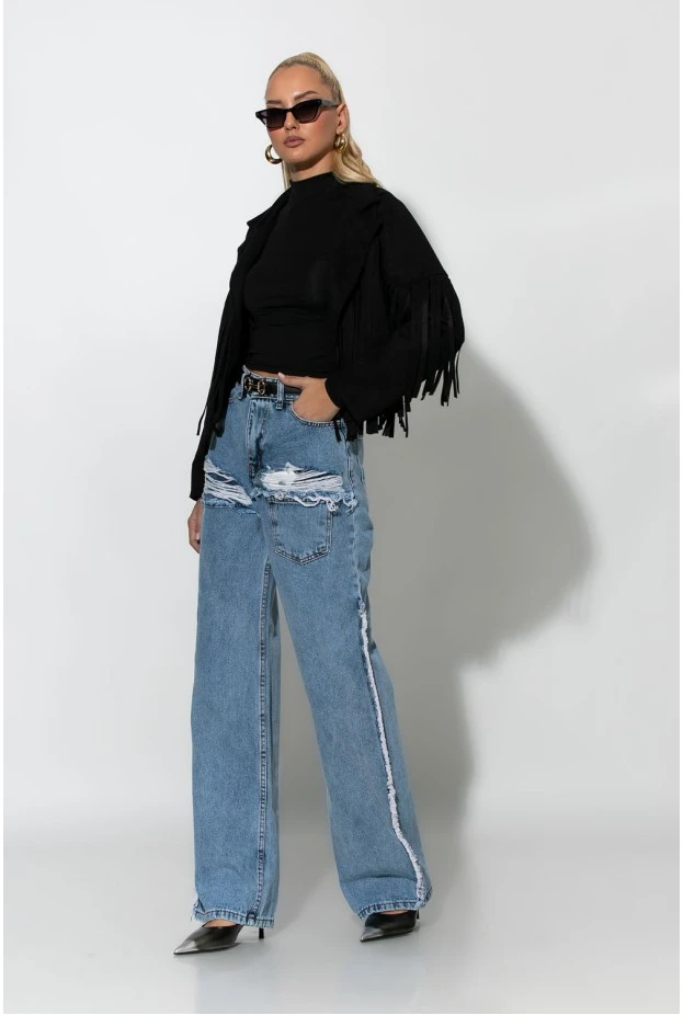 Jean straight leg distressed μπλε